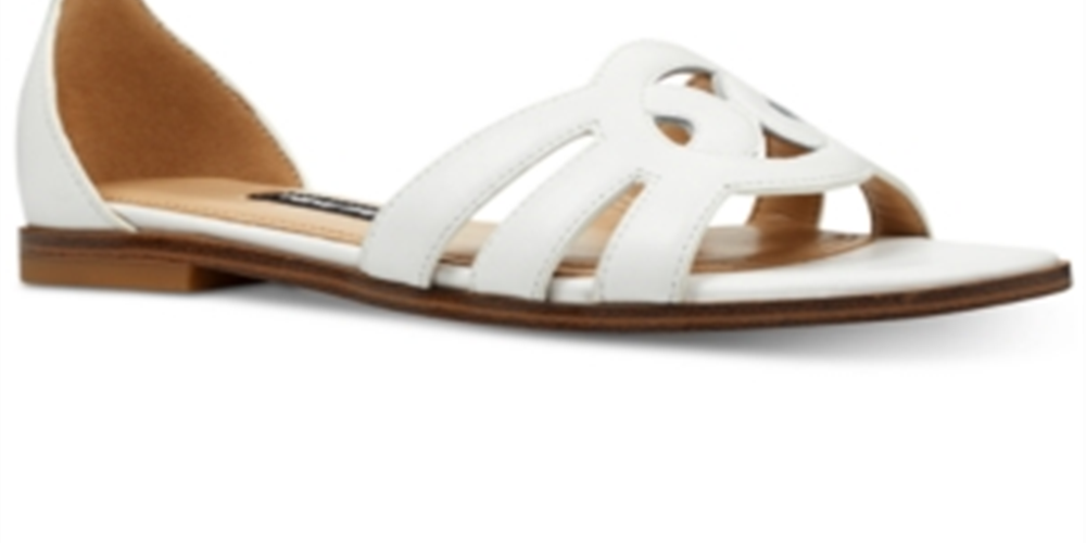 Sandálias femininas Nine West Genna Leather com bico aberto e tira no tornozelo, brancas, tamanho 9 M