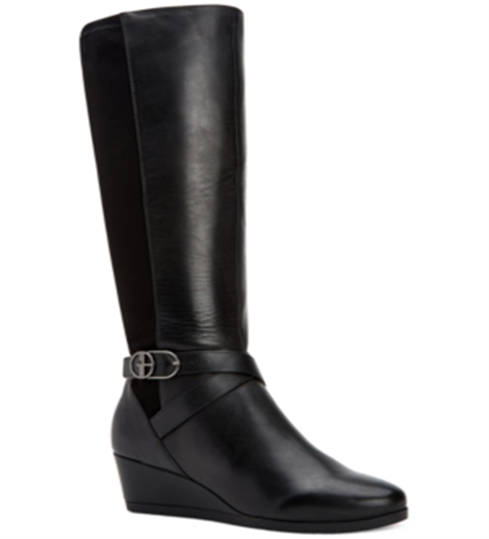 Botas femininas de couro Chelsey Giani Bernini até o joelho, pretas, tamanho 5 M