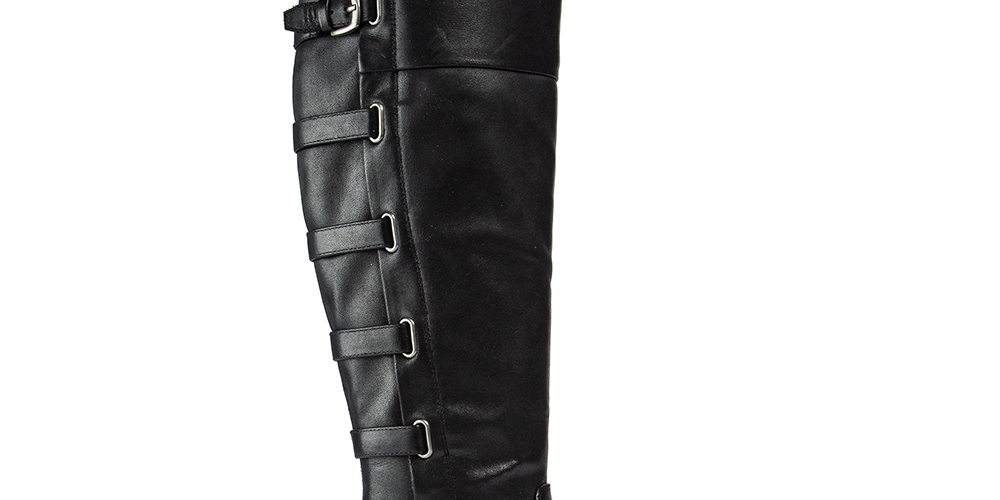 Botas femininas Baretraps com fivela almofadada e tiras Gyllian, bico redondo, salto bloco, zíper, pretas, tamanho 9,5 M