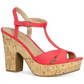 Sun Stone Sapatos femininos Coral 1 com plataforma, alpargatas com tiras em T, acolchoadas, antiderrapantes, salto bloco Jamie, fivela, laranja, tamanho 7,5 M