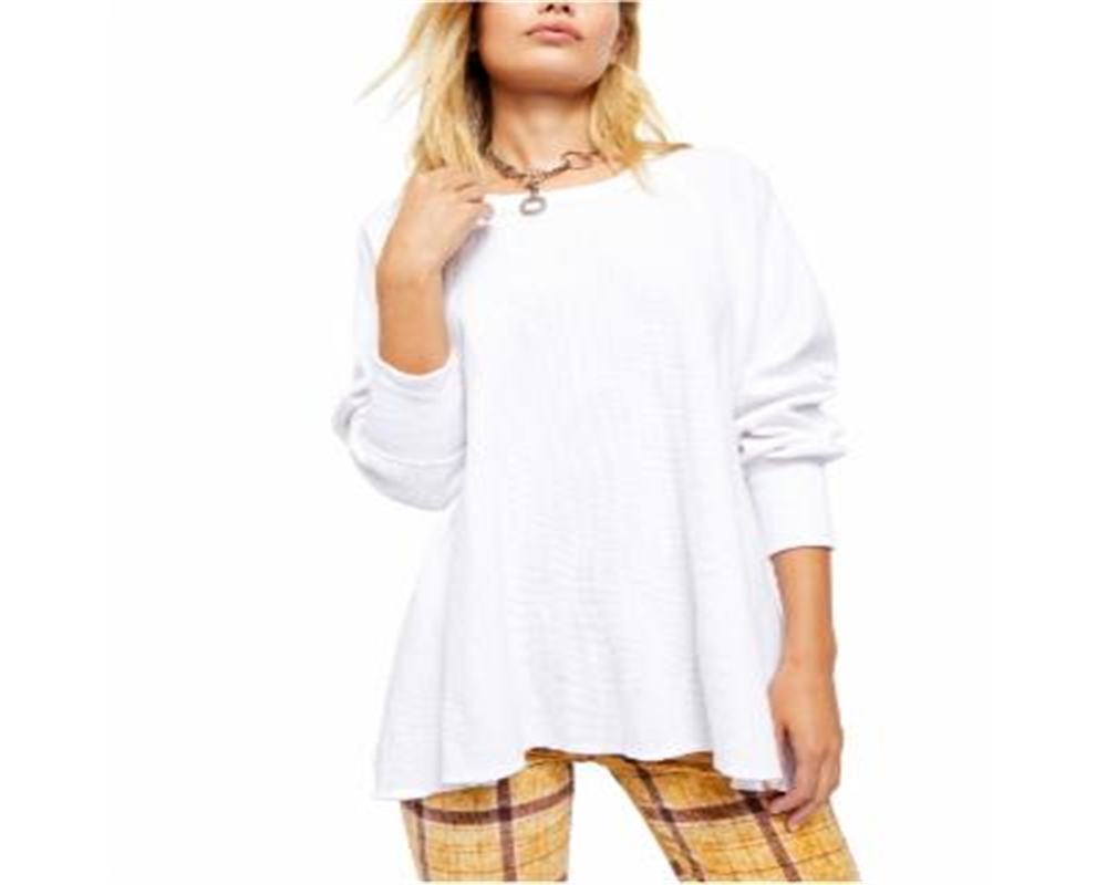 Blusa térmica feminina de malha waffle de algodão Amelia da Free People, branca, tamanho médio