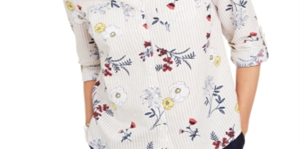 Camisa de linho com estampa floral feminina Charter Club, vermelha, tamanho extragrande