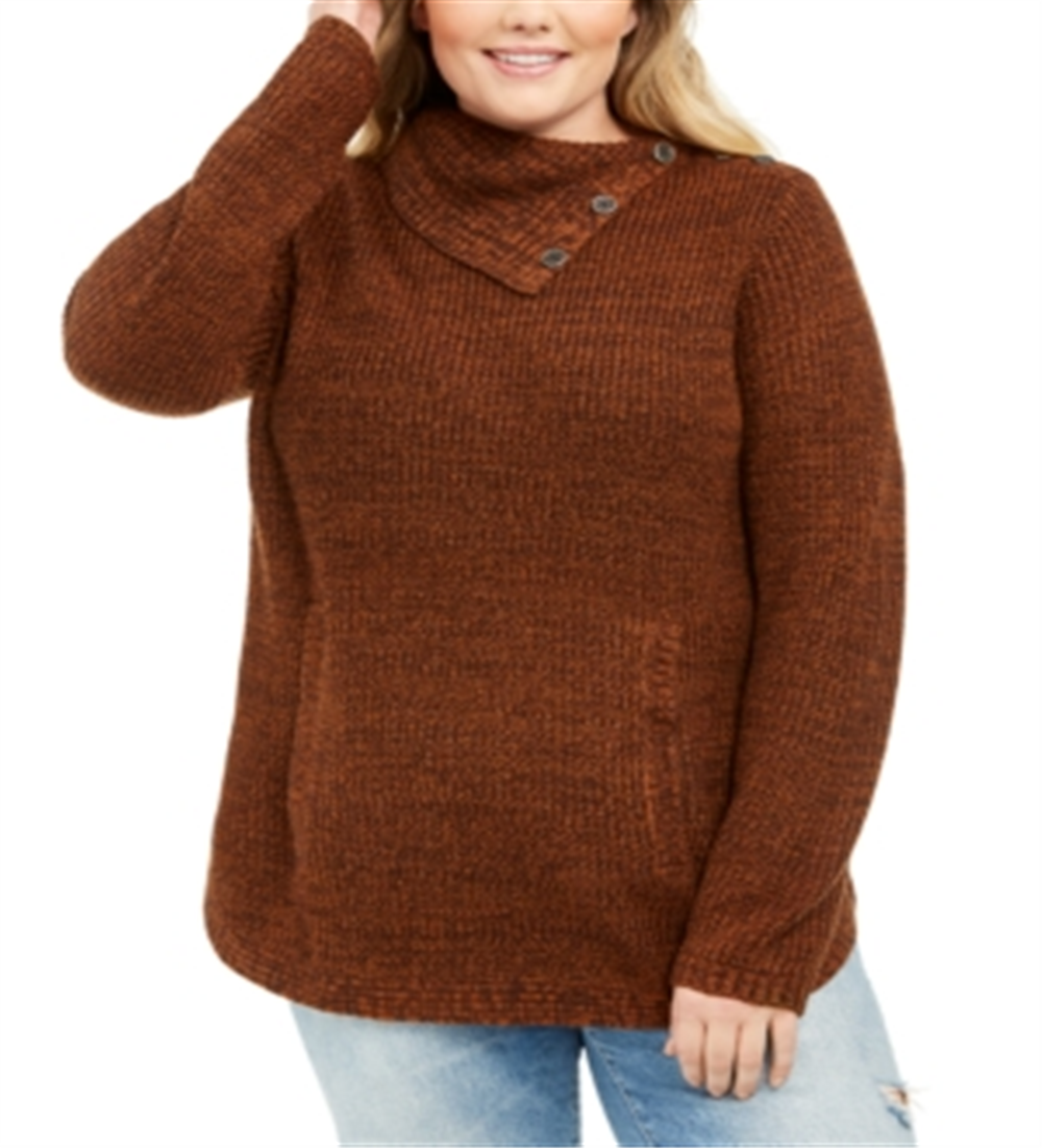 Suéter feminino plus size com acabamento em botões, estilo &amp; co, marrom, tamanho 0X