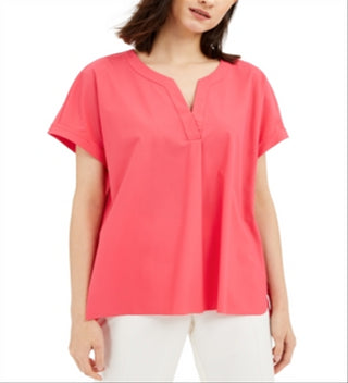 Blusa feminina Alfani com decote em V, lisa, rosa, tamanho XS