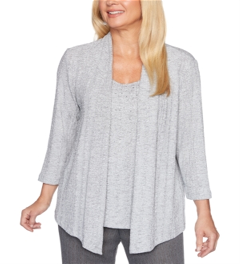 Blusa feminina Alfred Dunner Sapphire Skies Layered Look Cinza Tamanho Pequeno X-Grande