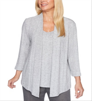 Alfred Dunner Women's Sapphire Skies Layered Look Top Gray Size Petite X-Large