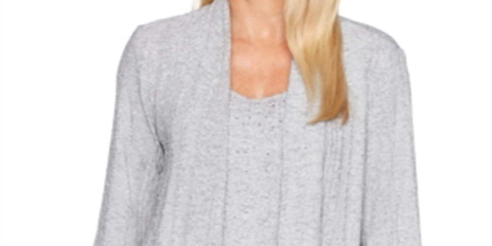 Blusa feminina Alfred Dunner Sapphire Skies Layered Look Cinza Tamanho Pequeno X-Grande