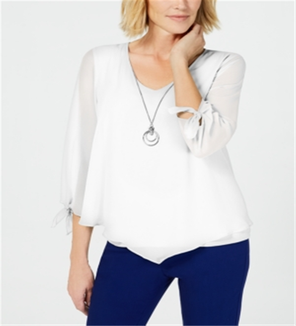 Blusa feminina com colar assimétrico JM Collection, branca, tamanho pequeno