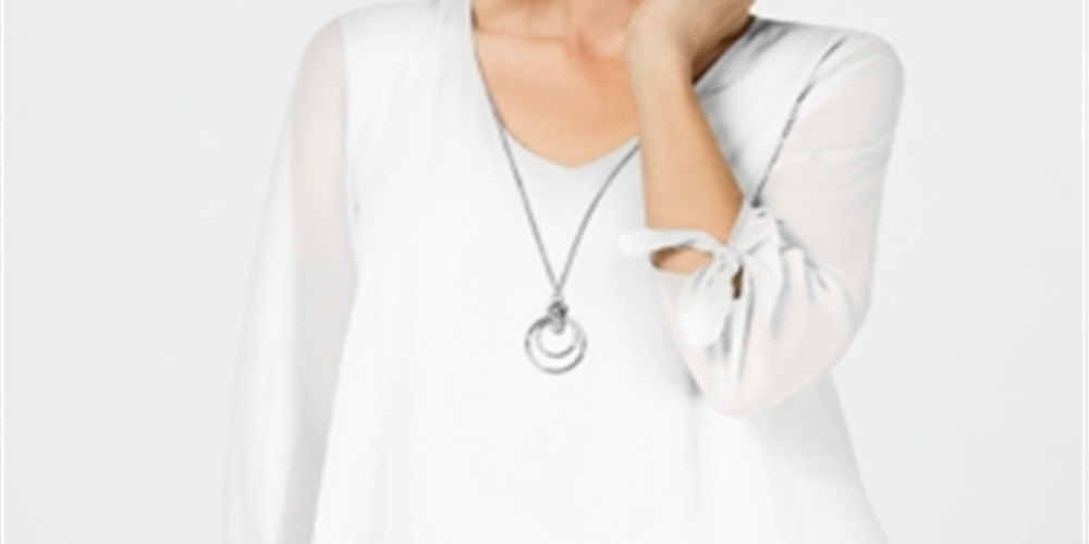 Blusa feminina com colar assimétrico JM Collection, branca, tamanho pequeno