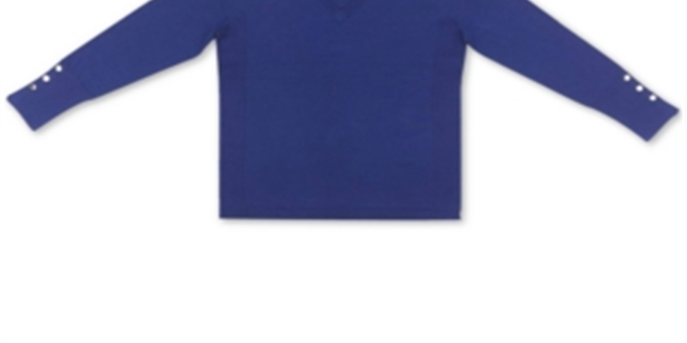JM Collection Suéter Feminino com Decote em V e Canelado Azul Tamanho P
