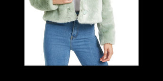Guess Women's Minted Faux Fur Coat Green Size XL