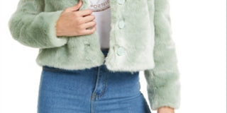 Guess Women's Minted Faux Fur Coat Green Size XL