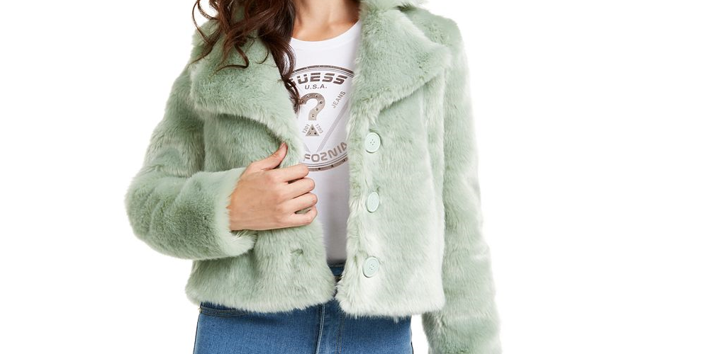 Casaco Guess Feminino Minted Faux Fur Verde Tamanho -M