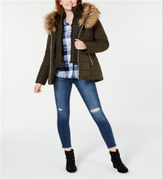 Maralyn & Me Women's Faux Fur Puffer Coat Green Size Medium