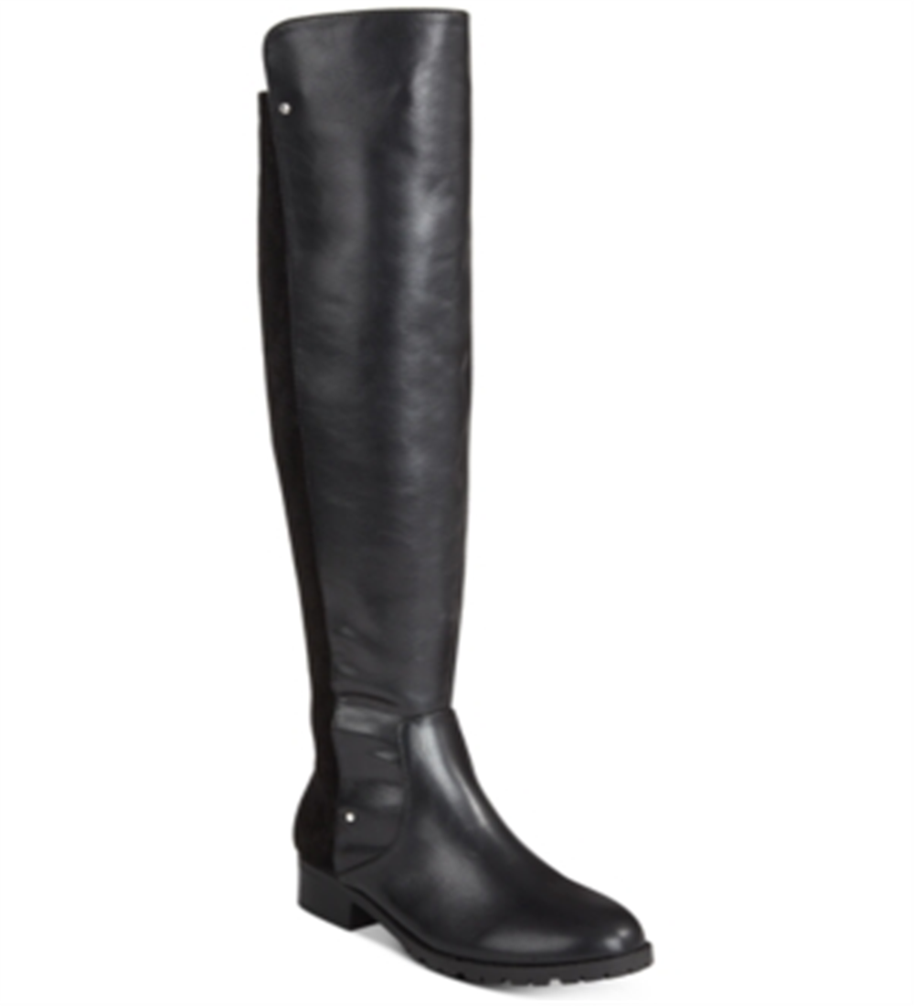 Botas femininas Material Girl Webby Mixed Media acima do joelho, pretas, tamanho 5 M