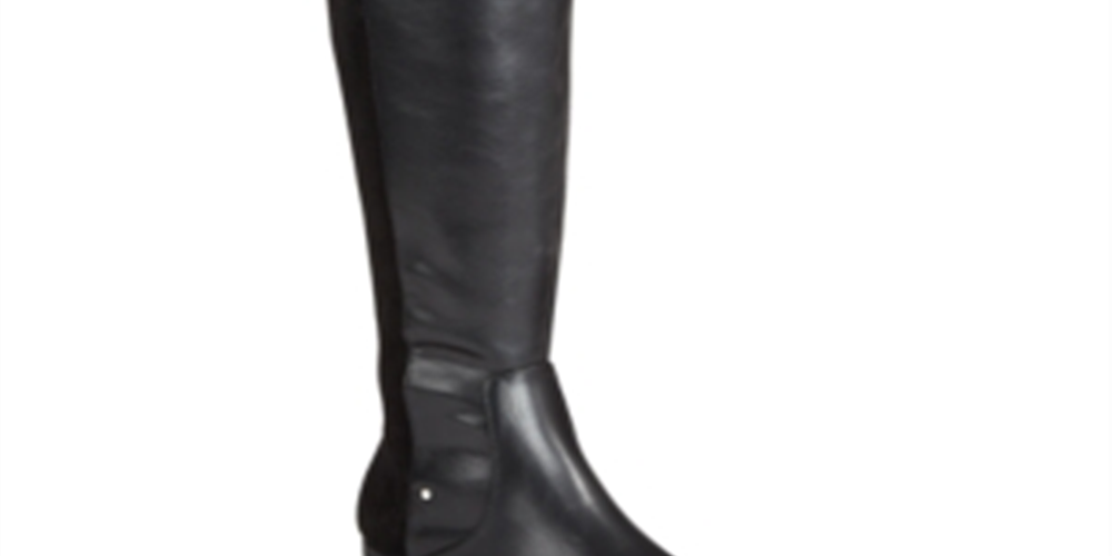 Botas femininas Material Girl Webby Mixed Media acima do joelho, pretas, tamanho 5 M