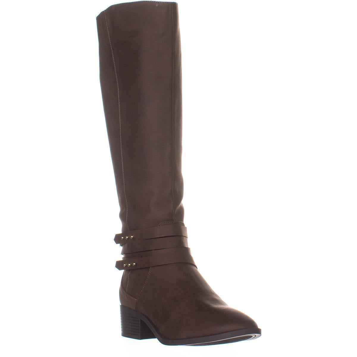 Botas femininas Damien de couro sintético com tachas até o joelho, tamanho 6,5 M, da Material Girl