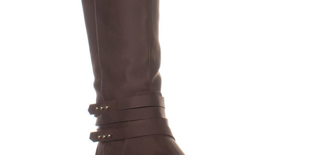 Botas femininas Damien de couro sintético com tachas até o joelho, tamanho 6,5 M, da Material Girl