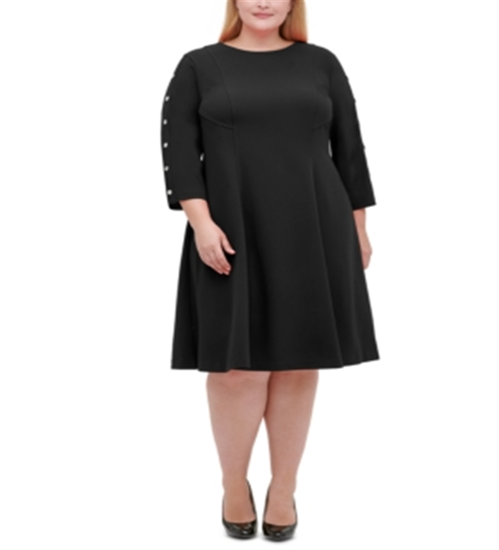 Vestido Tommy Hilfiger Feminino Manga Longa Comprimento Joelho Ajuste Flare Preto Tamanho 14W