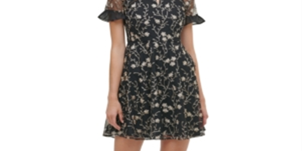 Vestido curto feminino Kensie com bordado floral em malha turquesa, tamanho 10