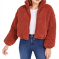Jaqueta feminina de lã sintética Sherpa Puffer com zíper e pele sintética Kit &amp; Sky, laranja, tamanho grande