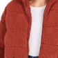 Jaqueta feminina de lã sintética Sherpa Puffer com zíper e pele sintética Kit &amp; Sky, laranja, tamanho grande