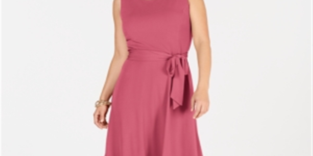 Vestido feminino com cinto MIDI Charter Club rosa tamanho grande