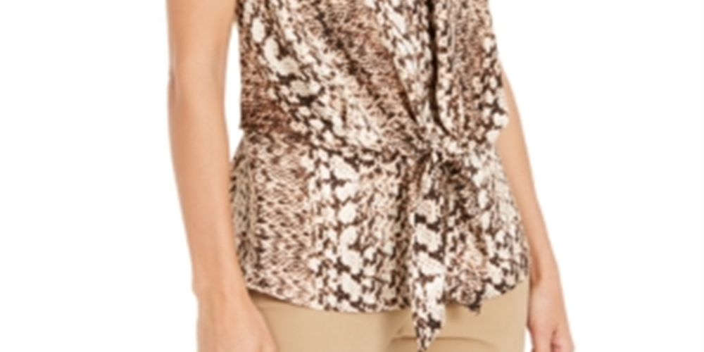 INC International Concepts Feminino Estampa de Cobra Amarrada Frente Halter Marrom Tamanho P