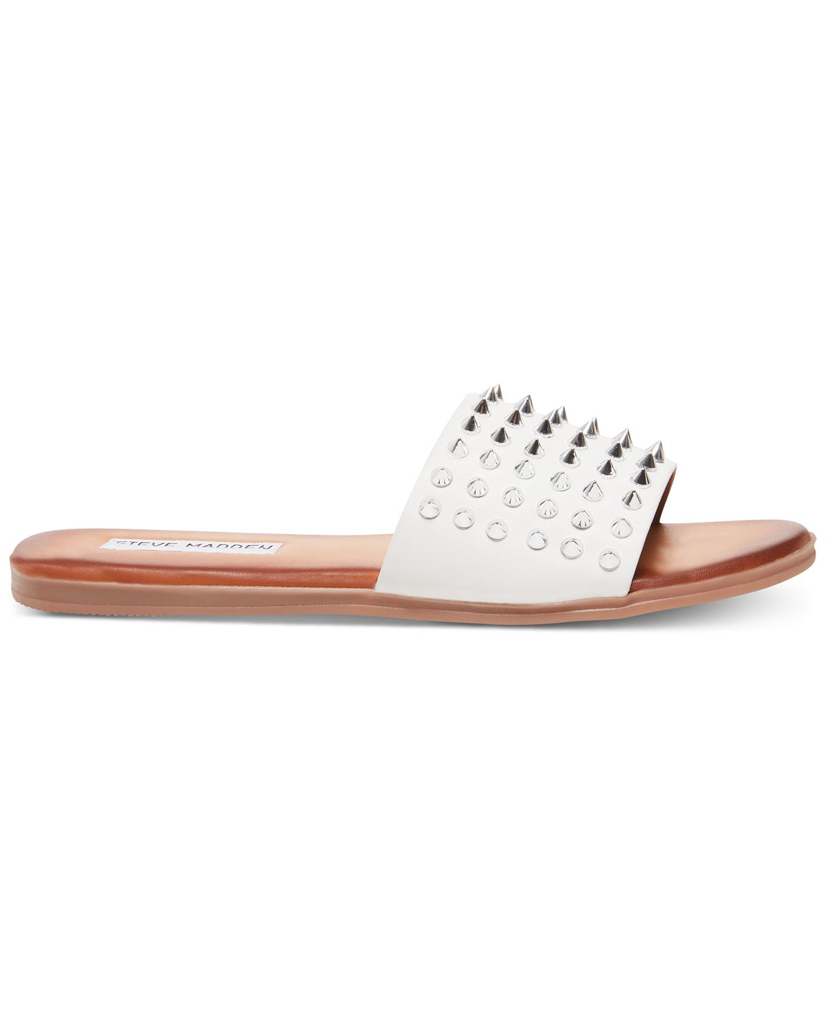 Sandálias femininas Steve Madden em couro com tachas Farryn Sandal, brancas, tamanho 8 M