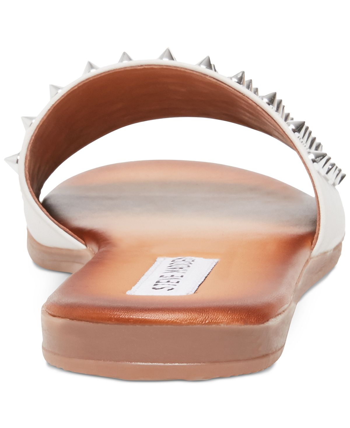 Sandálias femininas Steve Madden em couro com tachas Farryn Sandal, brancas, tamanho 8 M