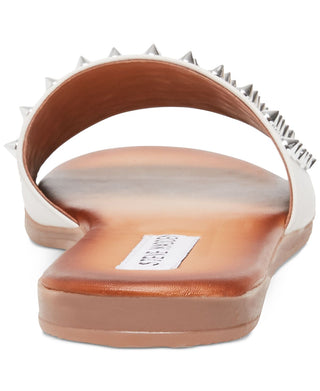 Sandálias femininas Steve Madden em couro com tachas Farryn Sandal, brancas, tamanho 8 M