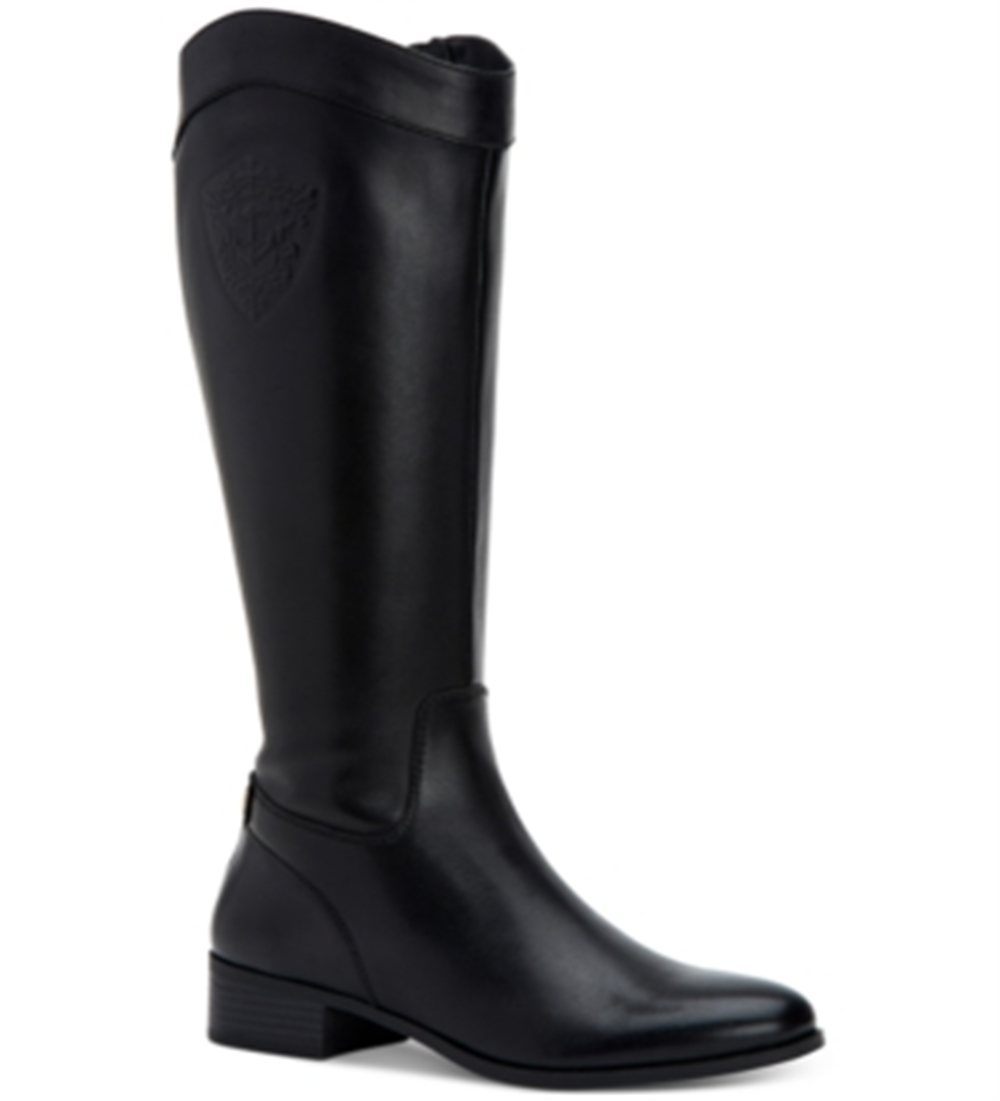 Botas de montaria femininas Charter Club Jeanola de couro até o joelho, pretas, tamanho 6 M