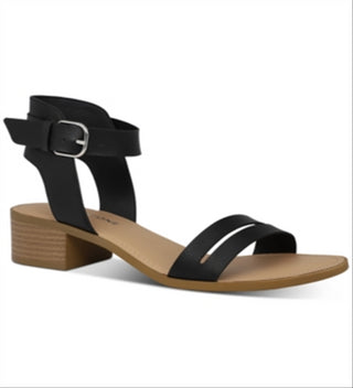 Sandálias femininas Sun Stone Alectap com tira no tornozelo e salto alto, pretas, tamanho 6,5