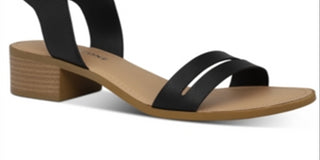 Sandálias femininas Sun Stone Alectap com tira no tornozelo e salto alto, pretas, tamanho 6,5