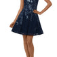 Vestido de festa curto e evasê feminino Xscape, sem mangas, azul, tamanho 8