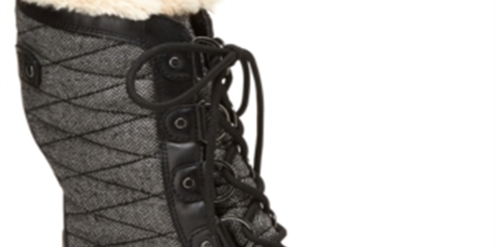 Botas de neve femininas JBU com plataforma, acabamento em pele, resistentes à água, acolchoadas, Lorna, bico redondo, salto bloco, cadarço, pretas, tamanho 8