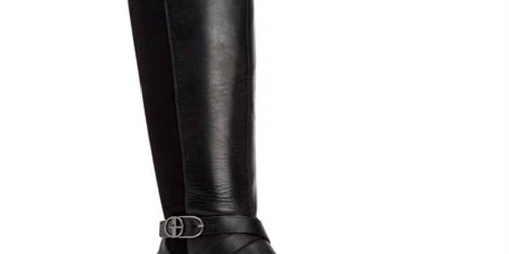 Botas femininas Giani Bernini com salto alto e zíper, bico redondo e fivela, tamanho 5,5 M