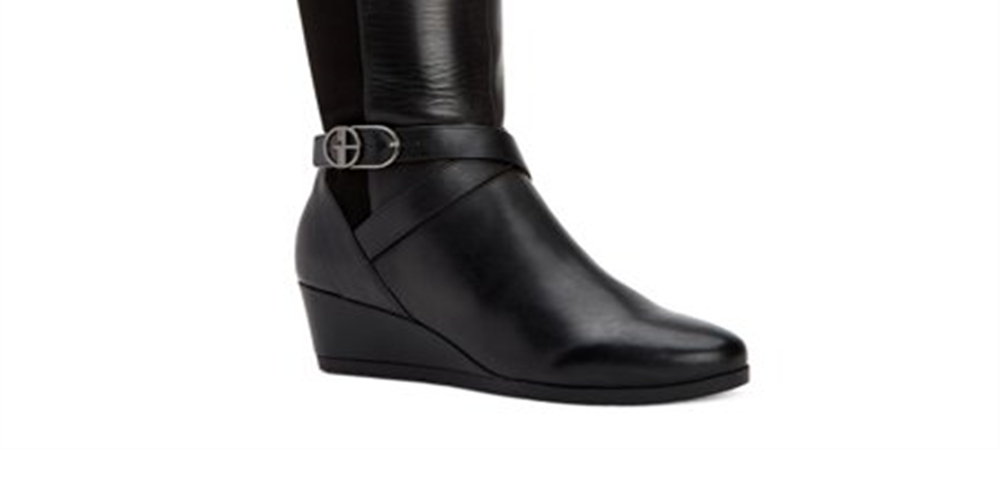 Botas femininas Giani Bernini com salto alto e zíper, bico redondo e fivela, tamanho 5,5 M
