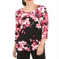 Camiseta feminina manga comprida estampa floral JM Collection preta tamanho pequeno