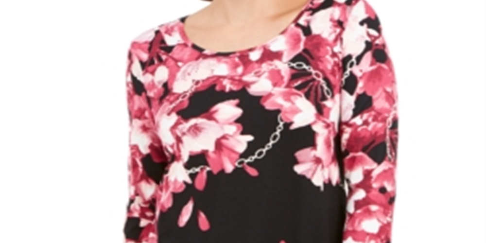 Camiseta feminina manga comprida estampa floral JM Collection preta tamanho pequeno