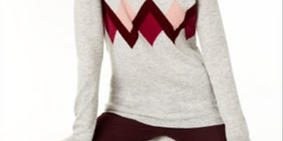 Suéter feminino de cashmere argyle Charter Club, prateado, tamanho GG