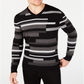 Suéter masculino Alfani texturizado listrado com decote em V, preto, tamanho médio