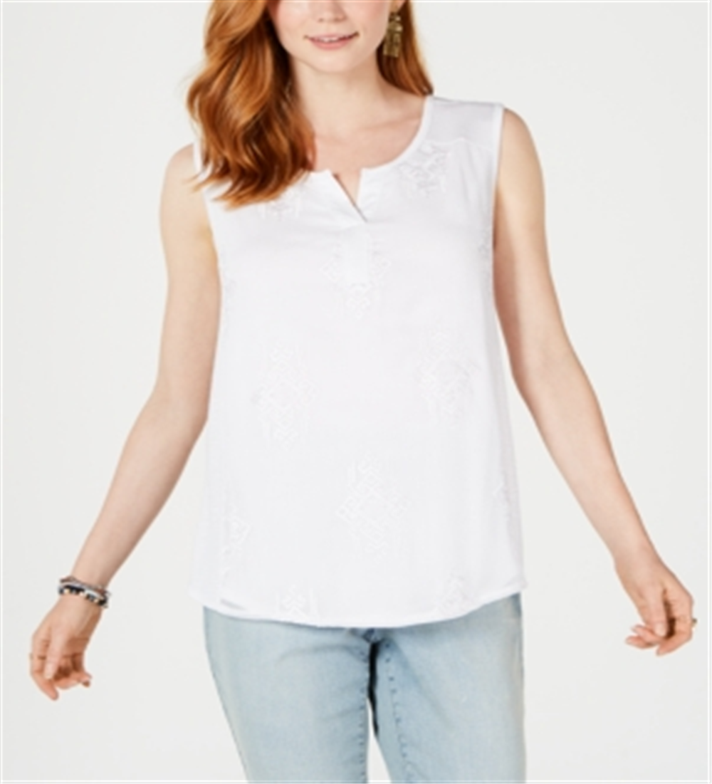 Regata feminina bordada Style &amp; Co, branca, tamanho médio