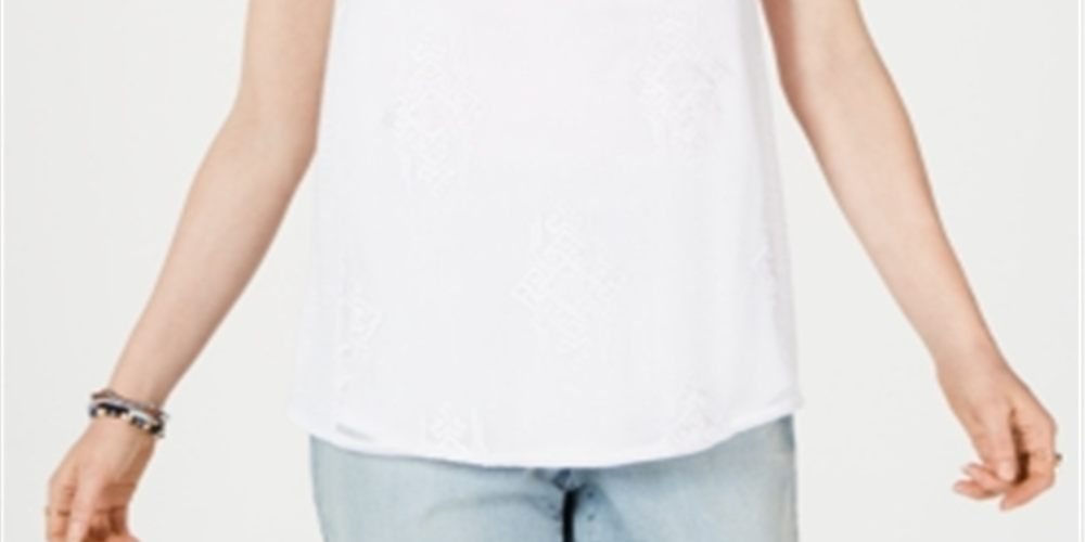 Regata feminina bordada Style &amp; Co, branca, tamanho médio