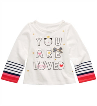 Camiseta de algodão com estampa gráfica e manga comprida First Impressions para bebês meninas, tamanho 3-6 meses