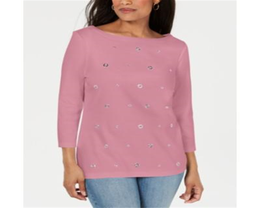 Karen Scott Top Feminino de Algodão com Ilhós Rosa Tamanho Grande