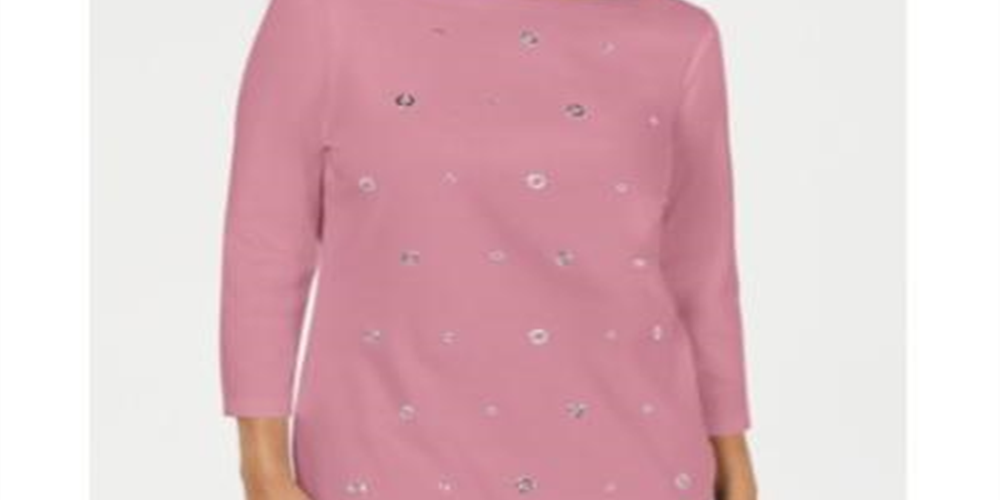 Karen Scott Top Feminino de Algodão com Ilhós Rosa Tamanho Grande