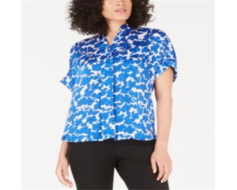 Blusa feminina Alfani estampada de manga curta azul tamanho GG