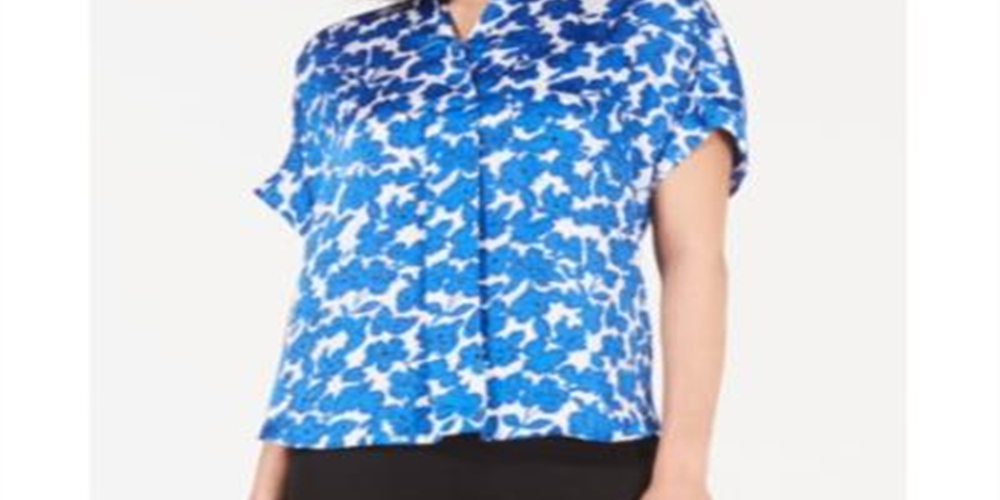 Blusa feminina Alfani estampada de manga curta azul tamanho GG