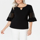 Blusa feminina com decote em V e manga sino, preta, tamanho P, da coleção JM